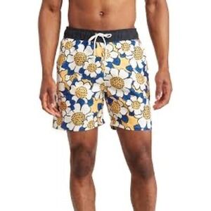SVRN Code Swim Trunks Mens Large Yellow Floral Sunflower Board Shorts Excellent